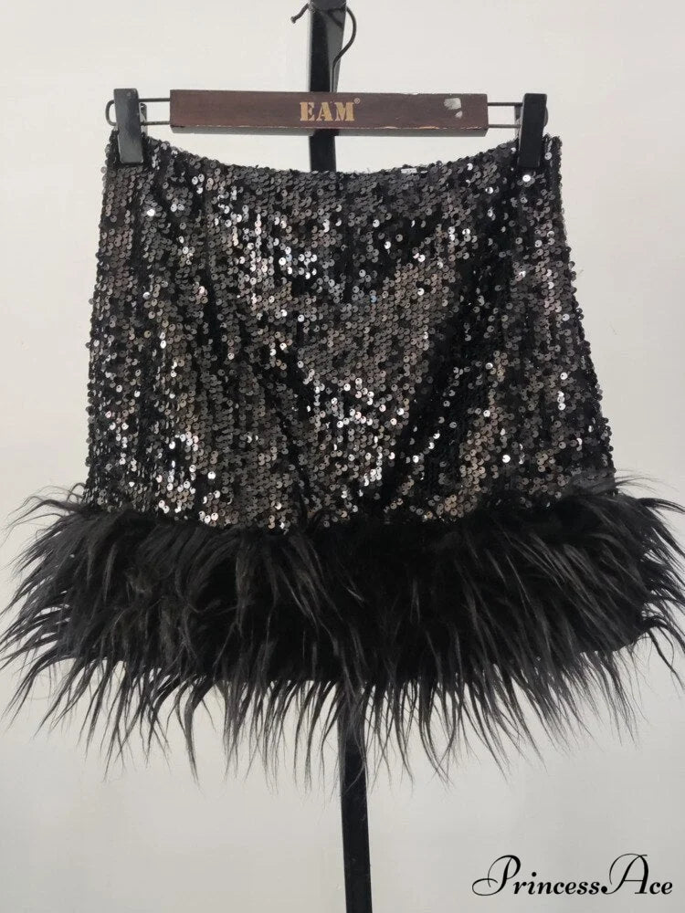 Sequin Feather Women's Short Party Skirt