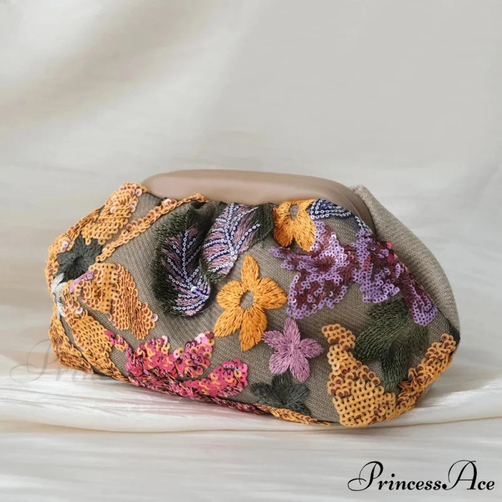 Sequin Floral Clutch Wristlet