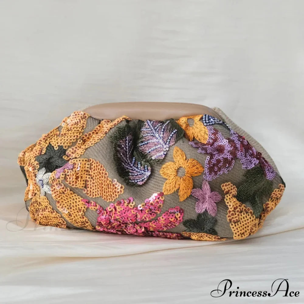 Sequin Floral Clutch Wristlet