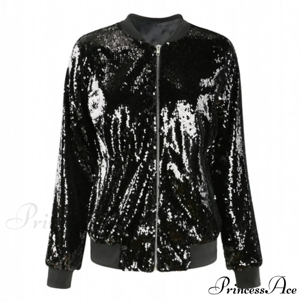 Sequin Green Bomber Zipper Coat