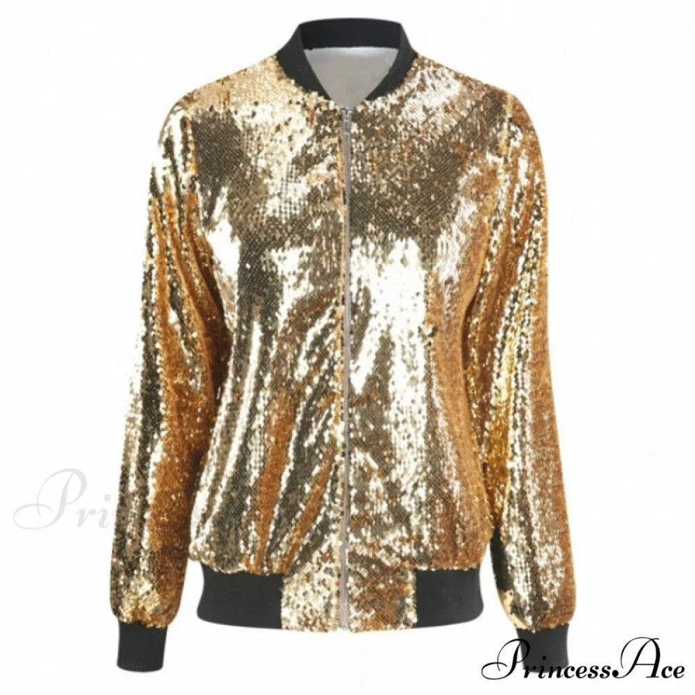 Sequin Green Bomber Zipper Coat