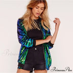 Sequin Green Bomber Zipper Coat