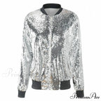 Sequin Green Bomber Zipper Coat