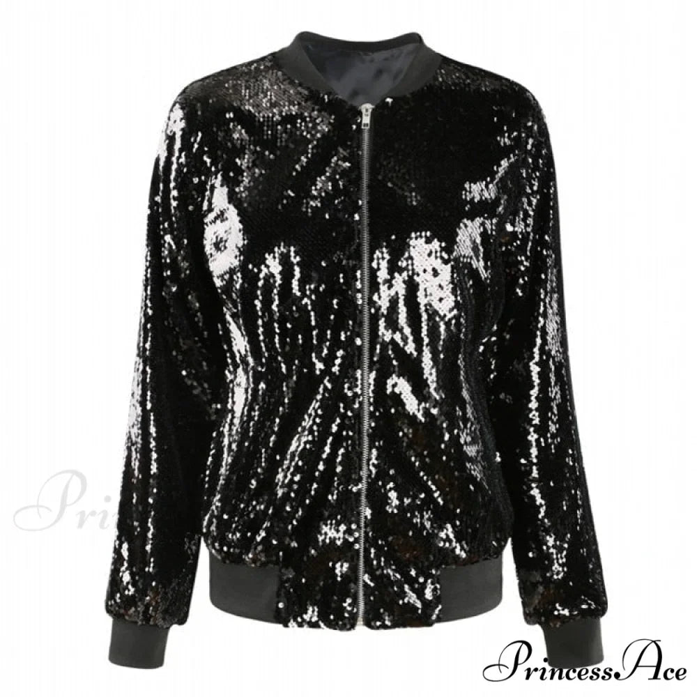 Sequin Green Bomber Zipper Coat
