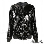 Sequin Green Bomber Zipper Coat