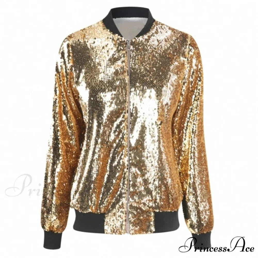 Sequin Green Bomber Zipper Coat