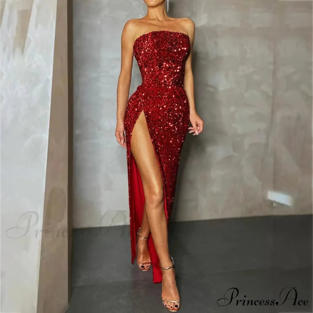Sequin High Slit Christmas Party Dress