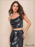 SEQUIN LACE-UP Stylish TWO-PIECE MAXI DRESS