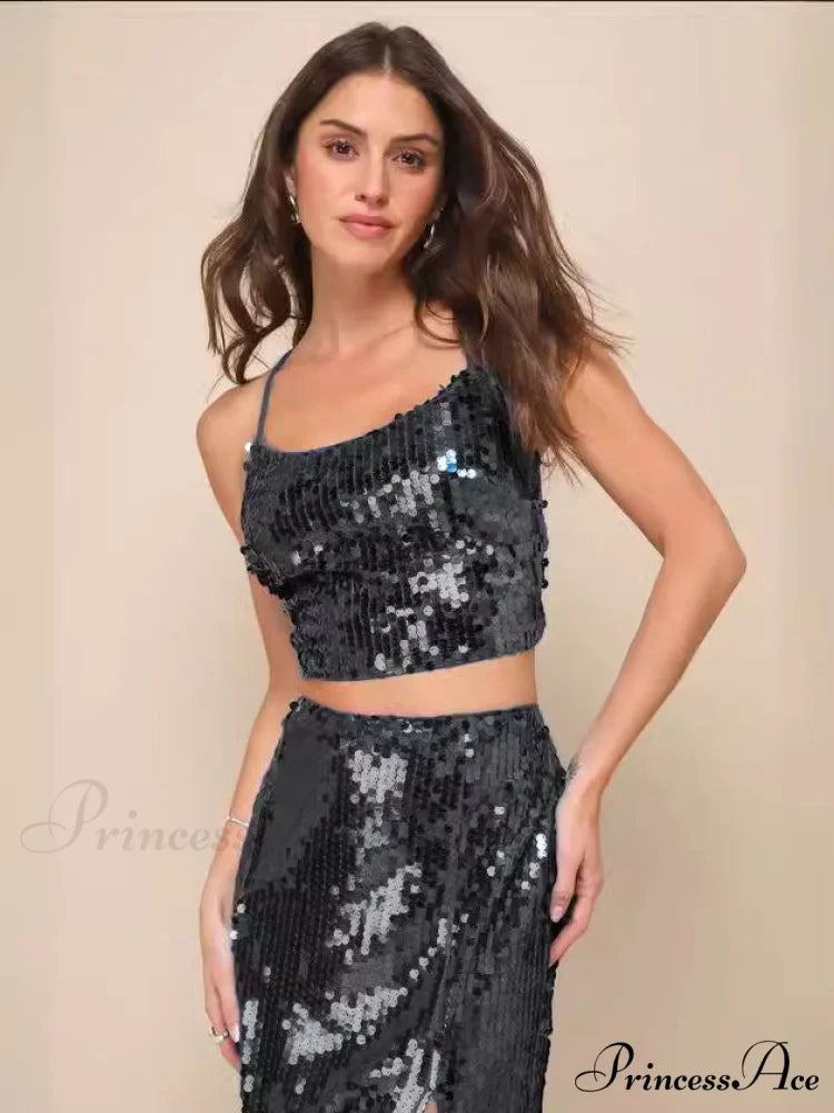 SEQUIN LACE-UP Stylish TWO-PIECE MAXI DRESS