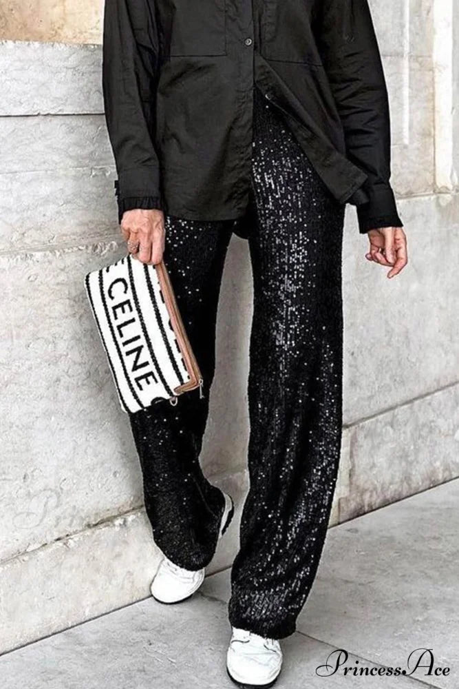 Sequin Long Straight Pants