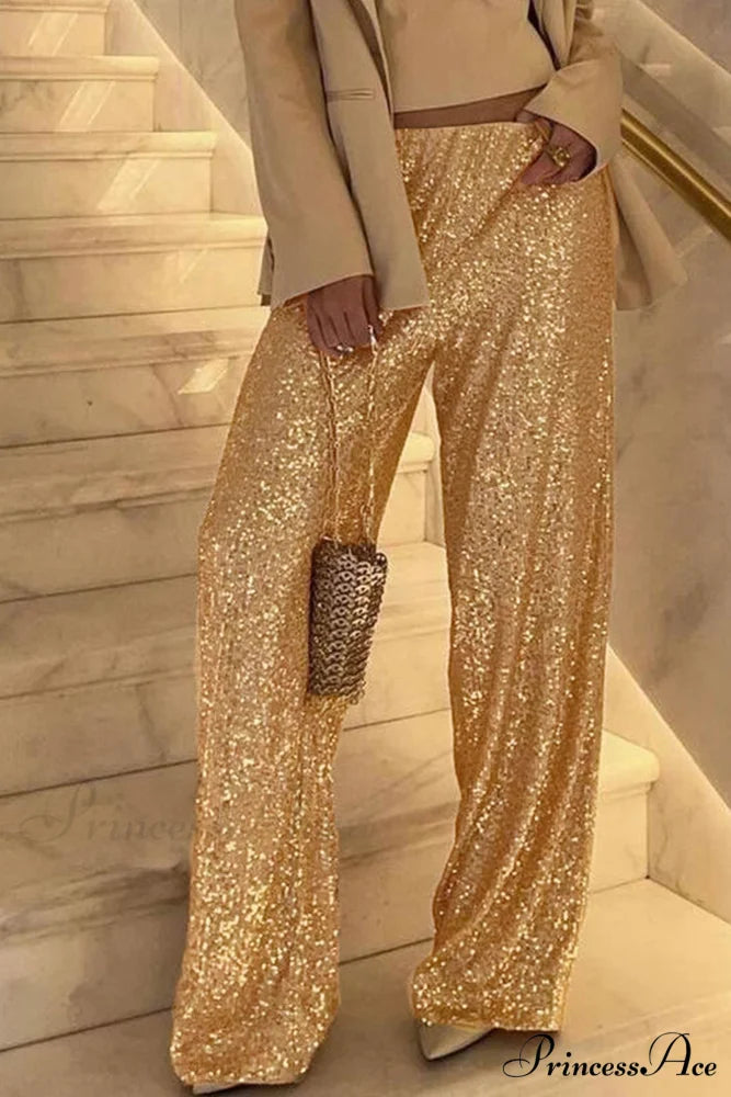 Sequin Long Straight Pants