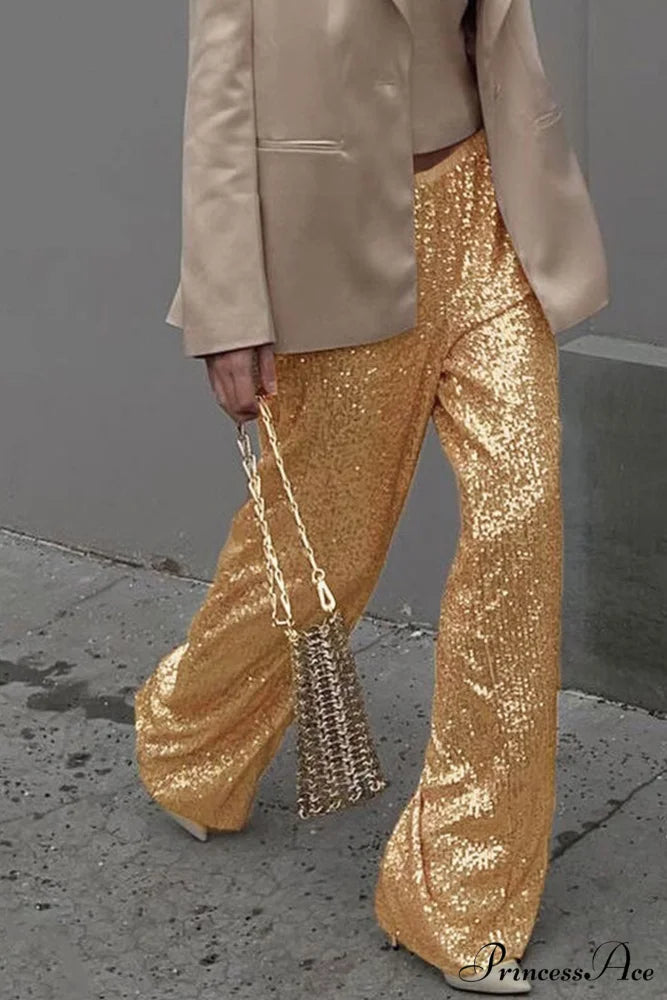 Sequin Long Straight Pants