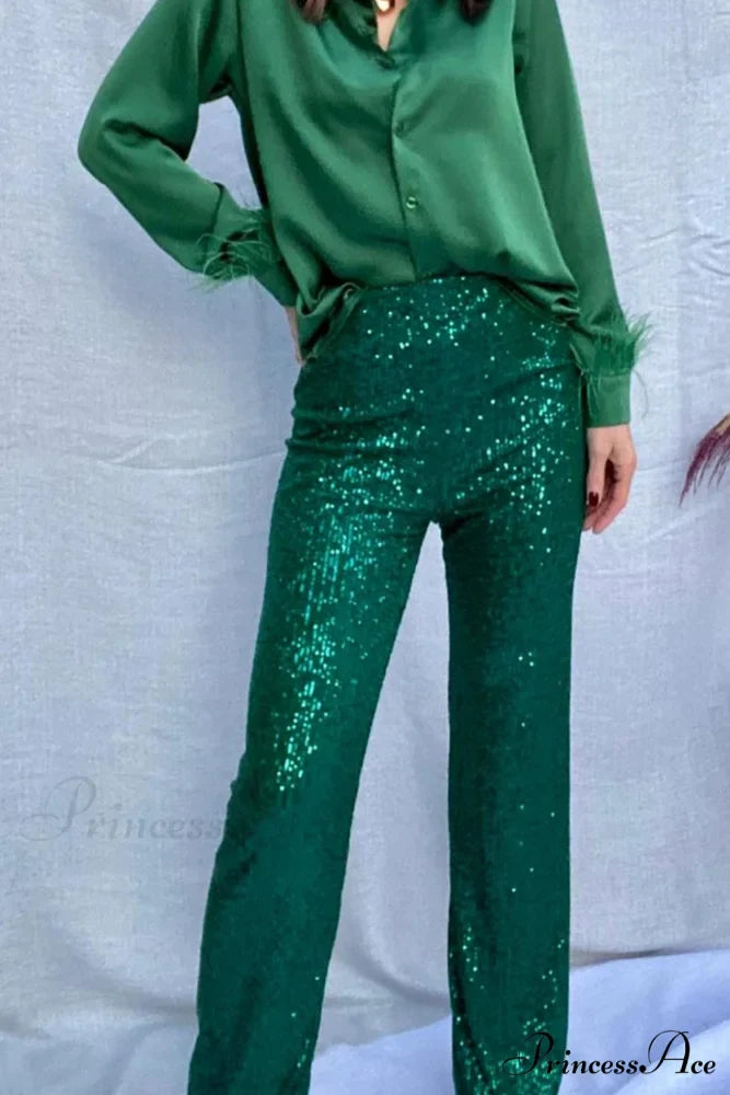 Sequin Long Straight Pants