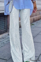 Sequin Long Straight Pants