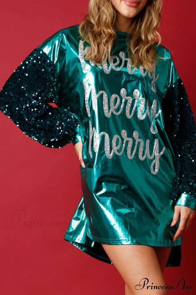 Sequin Sleeve Letter Graphic Dress