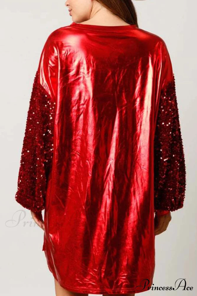 Sequin Sleeve Letter Graphic Dress