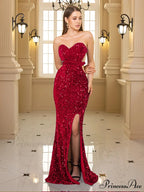 Sequin Strapless Floor Length Party Dress