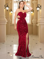 Sequin Strapless Floor Length Party Dress