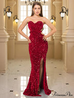 Sequin Strapless Floor Length Party Dress