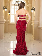 Sequin Strapless Floor Length Party Dress