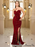 Sequin Strapless Floor Length Party Dress