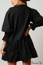 Sequin Tiered Mini Dress with Lapel Button Up