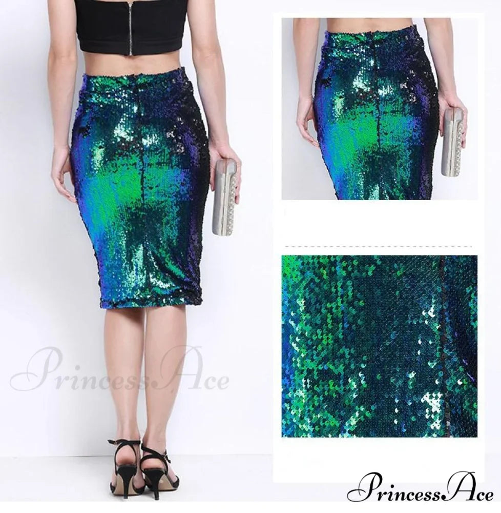 Sequin Zipper Package Hip Slim Pencil Skirt