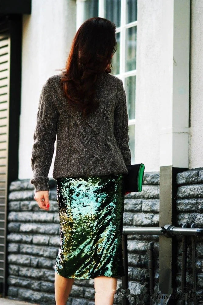 Sequin Zipper Package Hip Slim Pencil Skirt