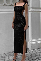 Sequined Backless Dress with Irregular Straps