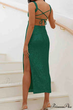 Sequined Backless Dress with Irregular Straps
