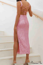 Sequined Backless Dress with Irregular Straps