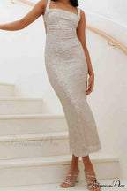 Sequined Backless Dress with Irregular Straps
