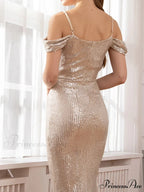 Sequined Deep V Maxi Party Dress