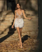 Sequined Feather Mini Bandage Party Dress