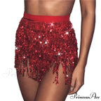 Sequined Fringe Glitters Elastic Waist Mini Skirt