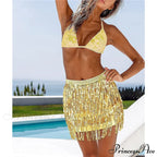 Sequined Fringe Glitters Elastic Waist Mini Skirt