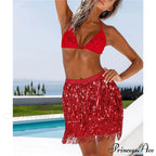 Sequined Fringe Glitters Elastic Waist Mini Skirt