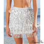 Sequined Fringe Glitters Elastic Waist Mini Skirt