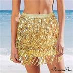 Sequined Fringe Glitters Elastic Waist Mini Skirt