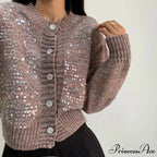 Sequined Knit Long Sleeve Cardigan