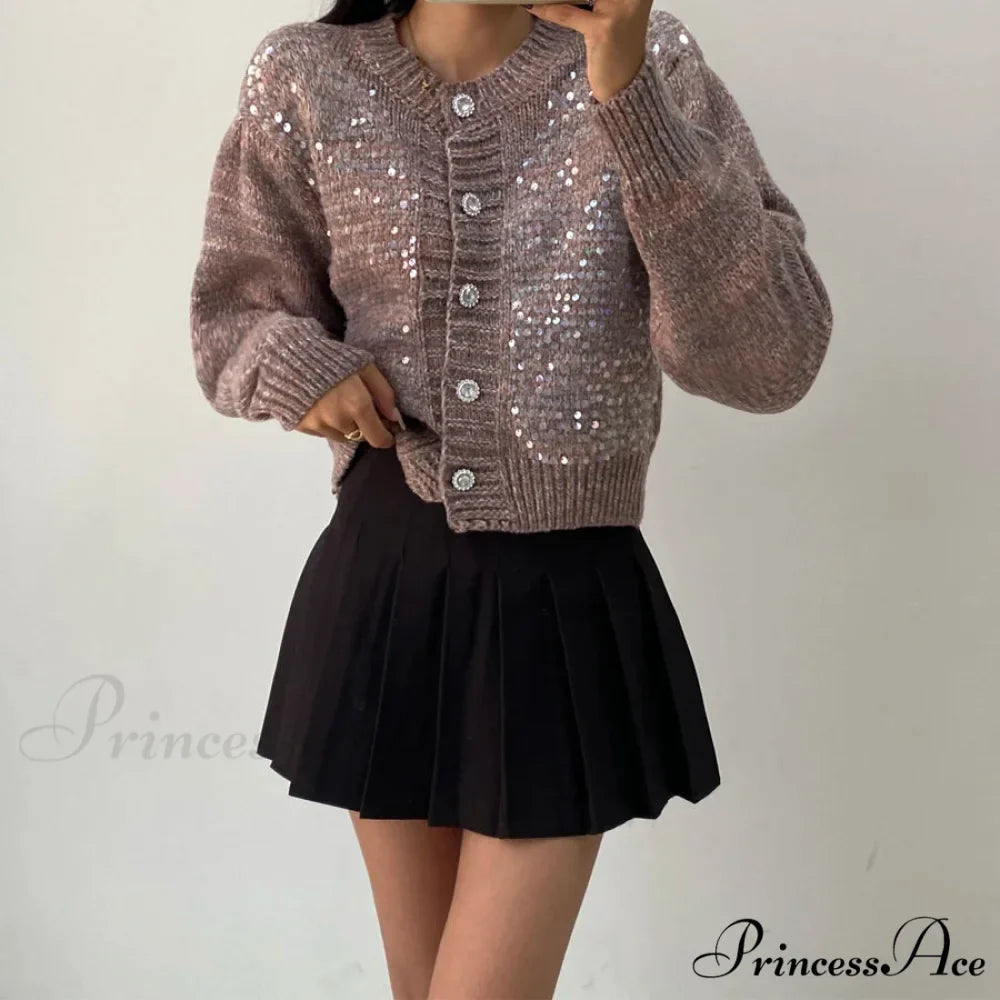Sequined Knit Long Sleeve Cardigan