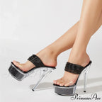 Sequined Thick Transparent Platform Sexy Banquet Dress Open-Toe Chic Stylish High Heel