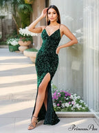 Sequined V-Neck Backless Party Dress