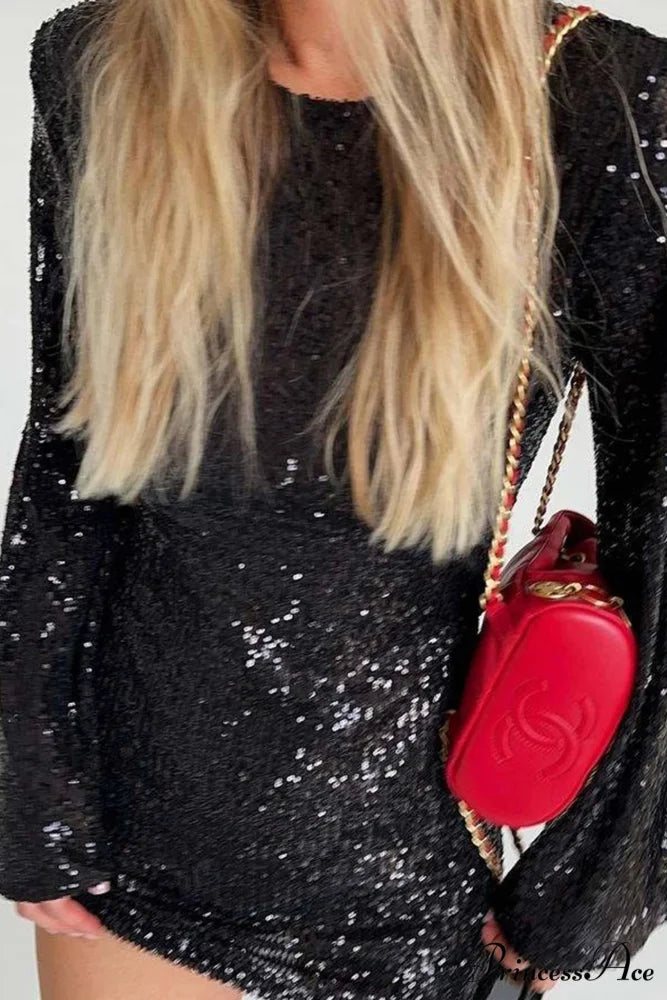 Sequins Flare Sleeve Dress
