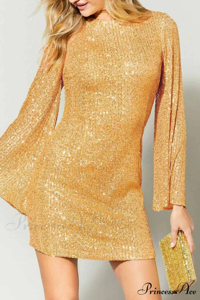 Sequins Flare Sleeve Dress