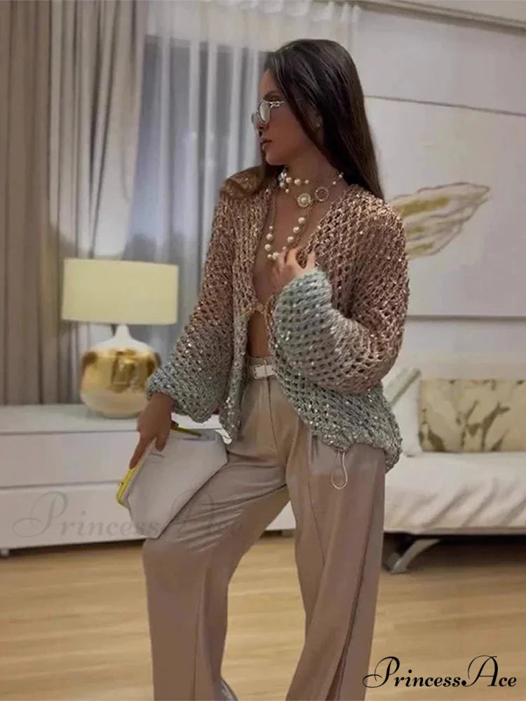 Sequins Hollow Sexy Party Evening Cardigan