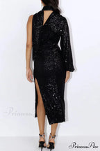Sequins Scarf One Shoulder Dress with Slit