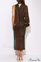 Sequins Scarf One Shoulder Dress with Slit
