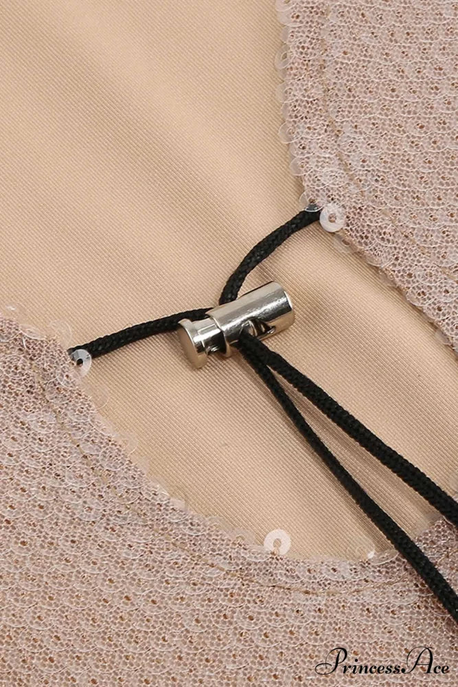 Sequins V Neck Flares Sleeve Pack Hip Dress