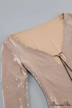 Sequins V Neck Flares Sleeve Pack Hip Dress